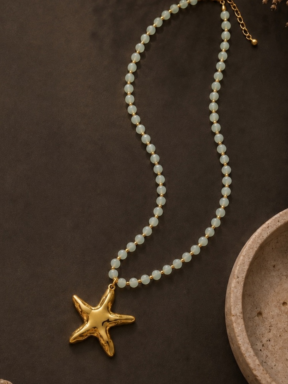 Gold tone Starfish Pendant Beaded Necklace - Women Jewelry